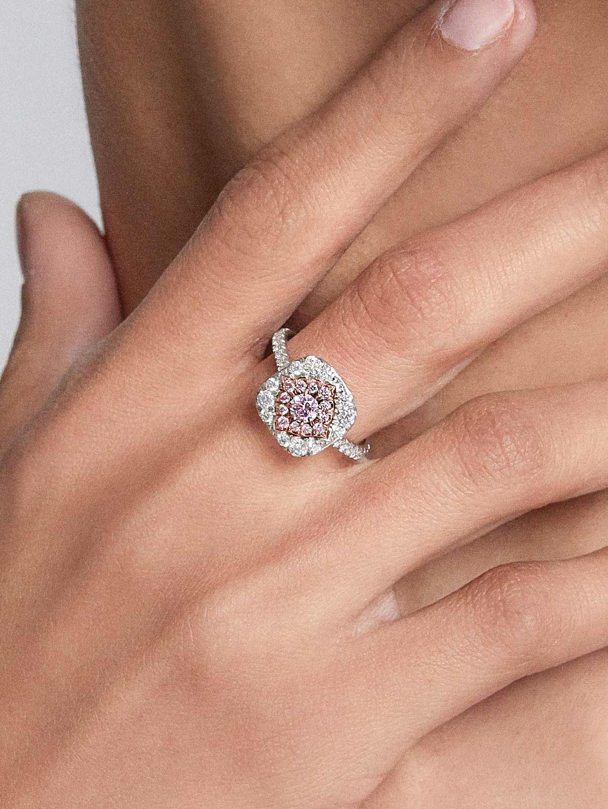 Argyle Pink™ Diamond Halo Ring - Pink Diamonds, J FINE - J Fine, ring - Pink Diamond Jewelry, argyle-pink™-diamond-halo-ring-by-j-f-i-n-e - Argyle Pink Diamonds