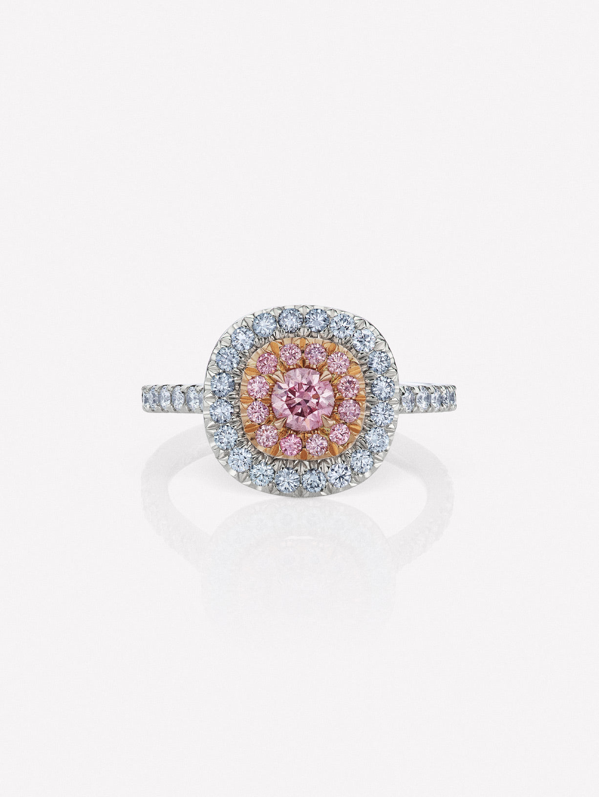 Argyle Pink™ and Blue Diamond Classic Halo Ring - Pink Diamonds, J FINE - J Fine, ring - Pink Diamond Jewelry, argyle-pink™-and-blue-diamond-classic-halo-ring-by-j-fine - Argyle Pink Diam