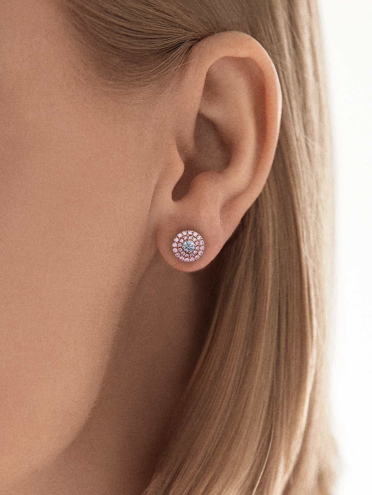 Argyle Blue Diamond and Argyle Pink™ Diamond Double Halo Stud Earrings - Pink Diamonds, J FINE - J Fine, Earrings - Pink Diamond Jewelry, argyle-blue-diamond-and-argyle-pink™-diamond-doub