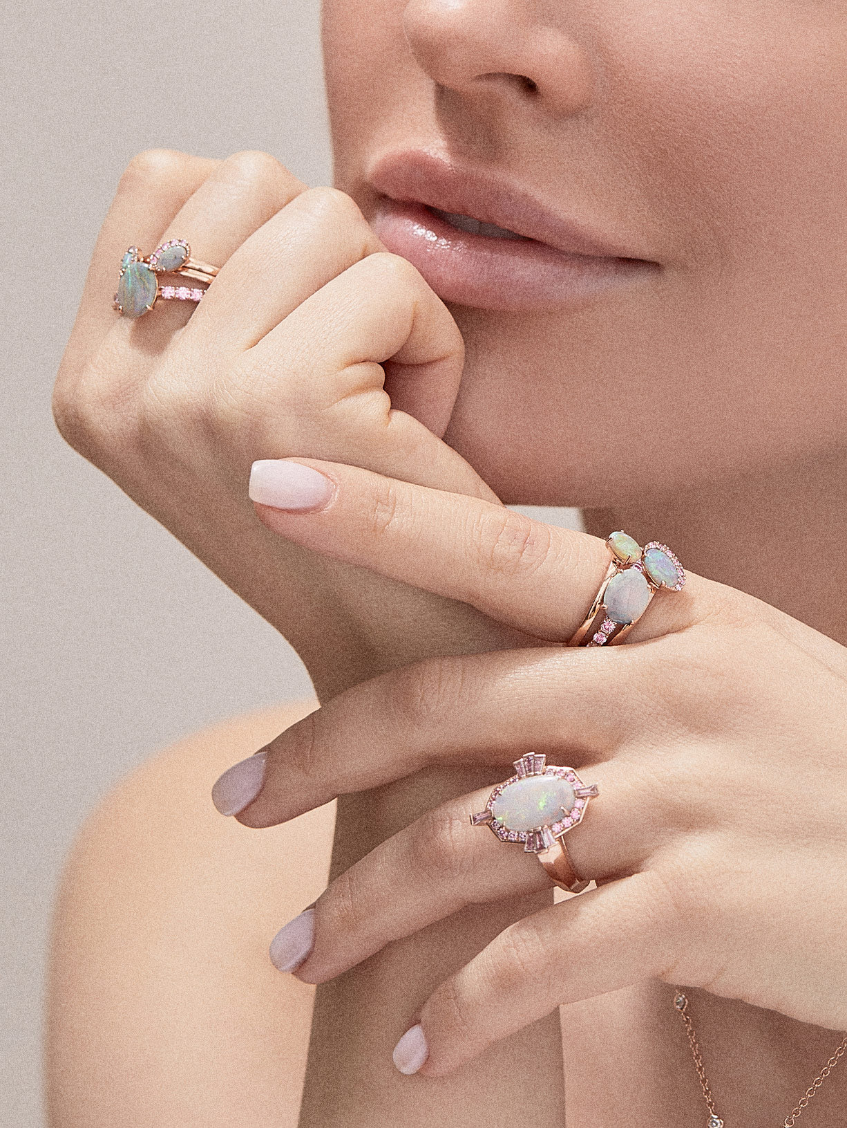 Argyle Pink™ Diamond and Opal Stacking Ring - Pink Diamonds, J FINE - J Fine, Rings - Pink Diamond Jewelry, argyle-pink™-diamond-and-opal-stacking-ring-by-j-fine - Argyle Pink Diamonds
