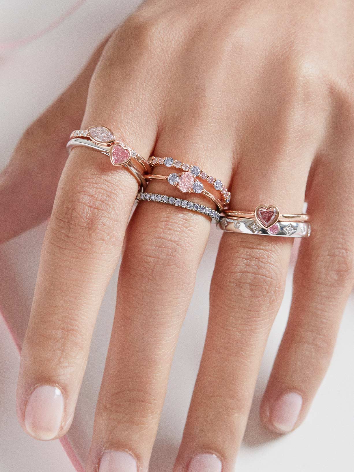 Pink Diamond Stackable Ring with Marquise - Pink Diamonds, J FINE - J Fine, ring - Pink Diamond Jewelry, j-fine-pink-almond-stackable-ring - Argyle Pink Diamonds