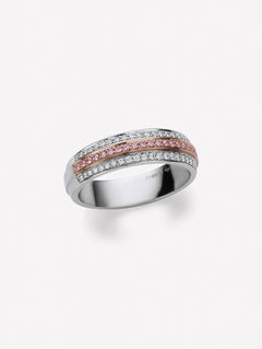 3-row Half-eternity band with Argyle pink diamonds and white diamonds by J F I N E  in Platinum and 18K