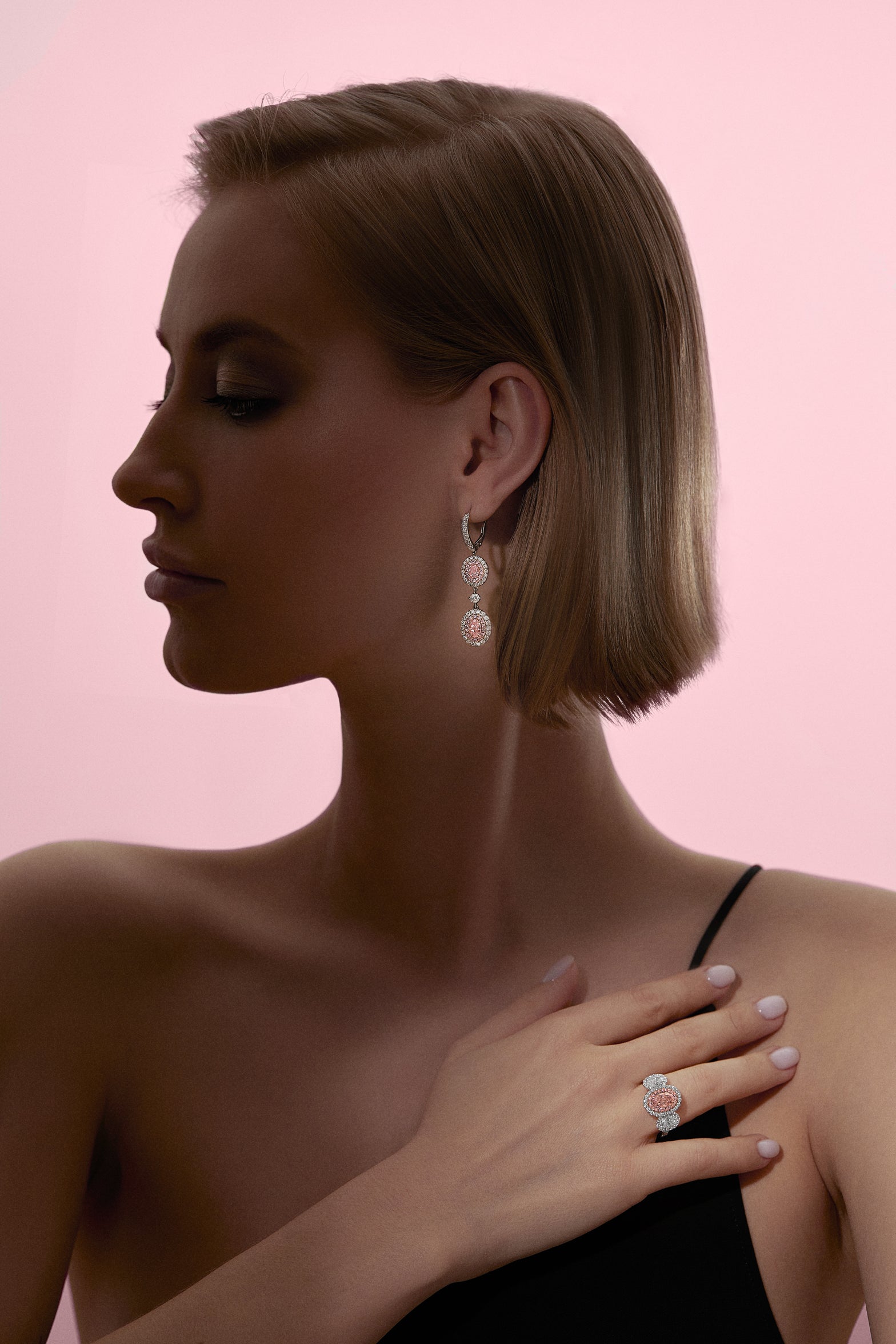 Fancy Pink Diamond Oval Drop Earrings II - Pink Diamonds, J FINE - J Fine, Earrings - Pink Diamond Jewelry, fancy-pink-diamond-oval-drop-earrings-ii-by-j-fine - Argyle Pink Diamonds