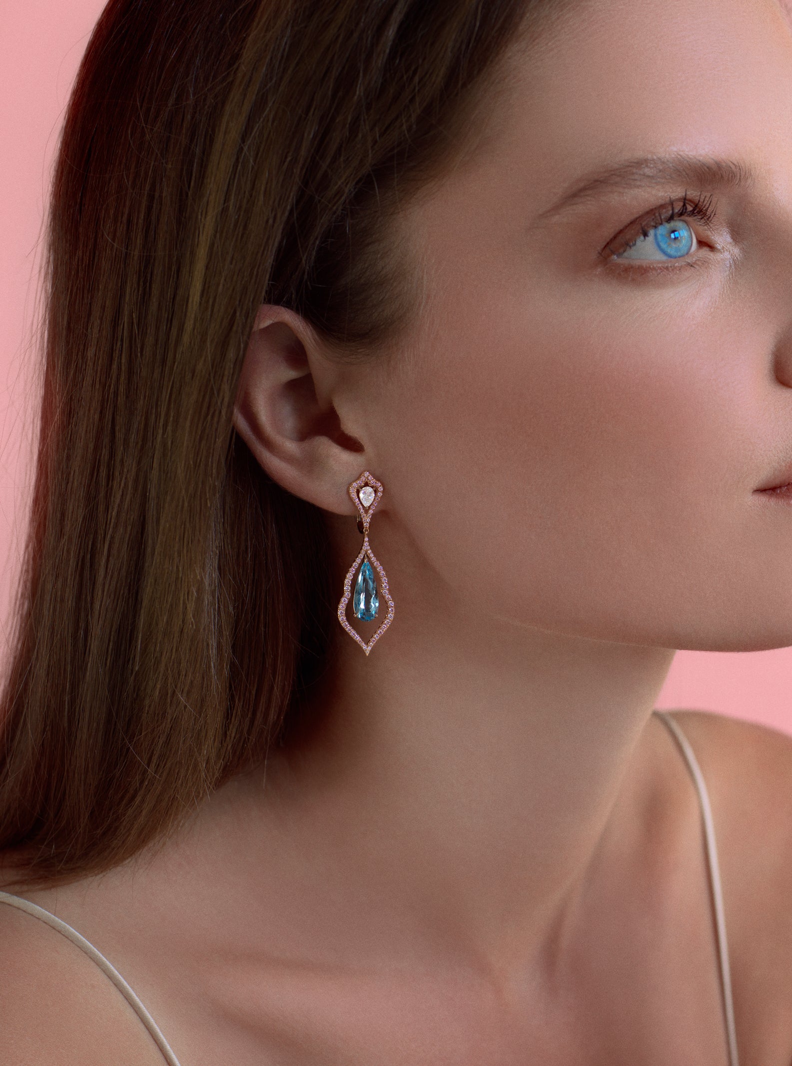 Argyle Pink™ Diamond and Aquamarine Decorative Drop Earrings - Pink Diamonds, J FINE - J Fine, earrings - Pink Diamond Jewelry, argyle-pink™-diamond-and-aquamarine-decorative-drop-earring