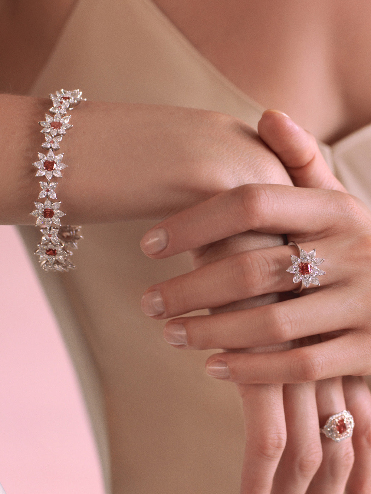 Deep Pink Diamond Floral Bracelet - Pink Diamonds, J FINE - J Fine, bracelet - Pink Diamond Jewelry, deep-pink-diamond-floral-bracelet-by-j-fine - Argyle Pink Diamonds