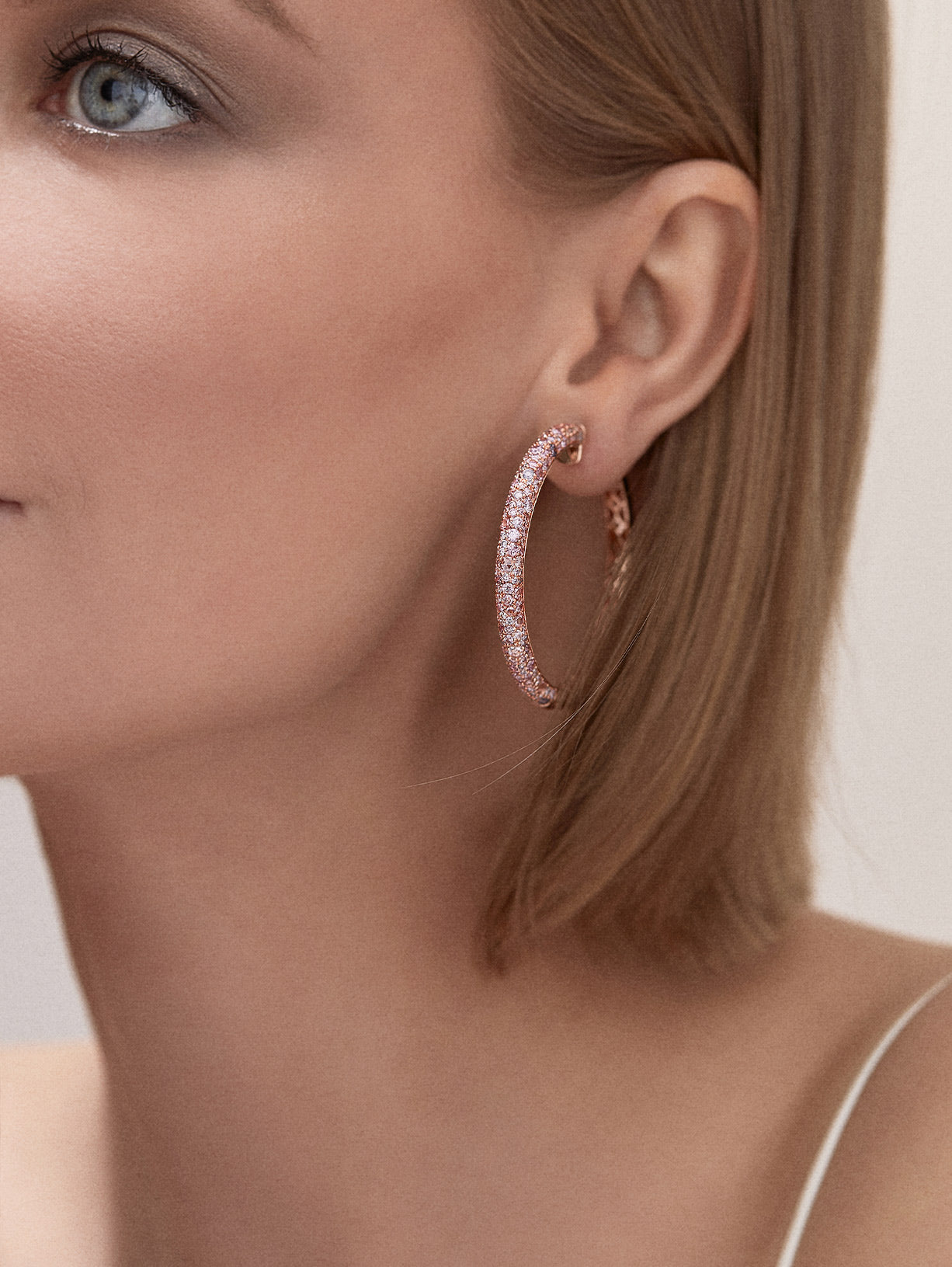 Argyle Pink™ Diamond Dome Pave Hoop Earrings - Pink Diamonds, J FINE - J Fine, earrings - Pink Diamond Jewelry, mixed-shape-pink-diamond-necklace-by-j-fine - Argyle Pink Diamonds