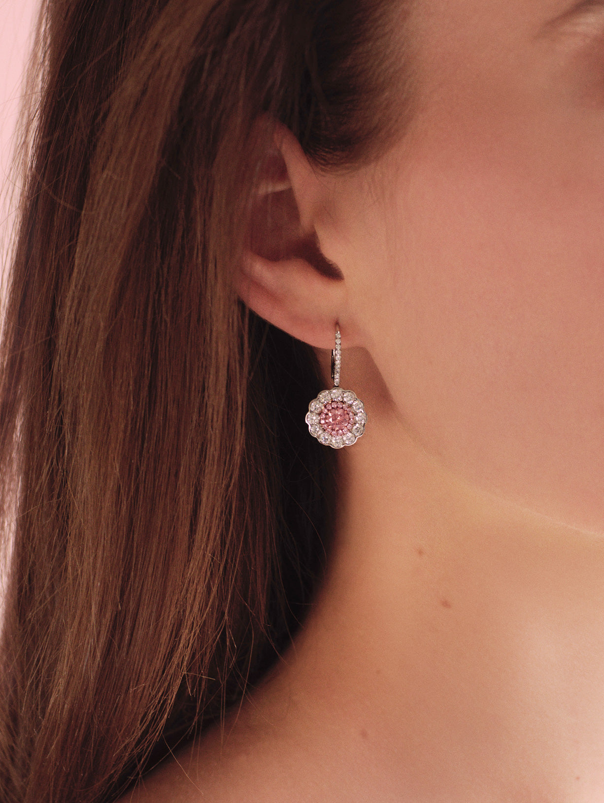 Argyle Pink™ Diamond Scalloped Earrings - Pink Diamonds, J FINE - J Fine, Earrings - Pink Diamond Jewelry, argyle-pink™-diamond-scalloped-earrings-by-j-fine - Argyle Pink Diamonds