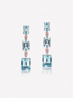 Argyle Pink Diamonds and Aquamarine Earrings by JFINE