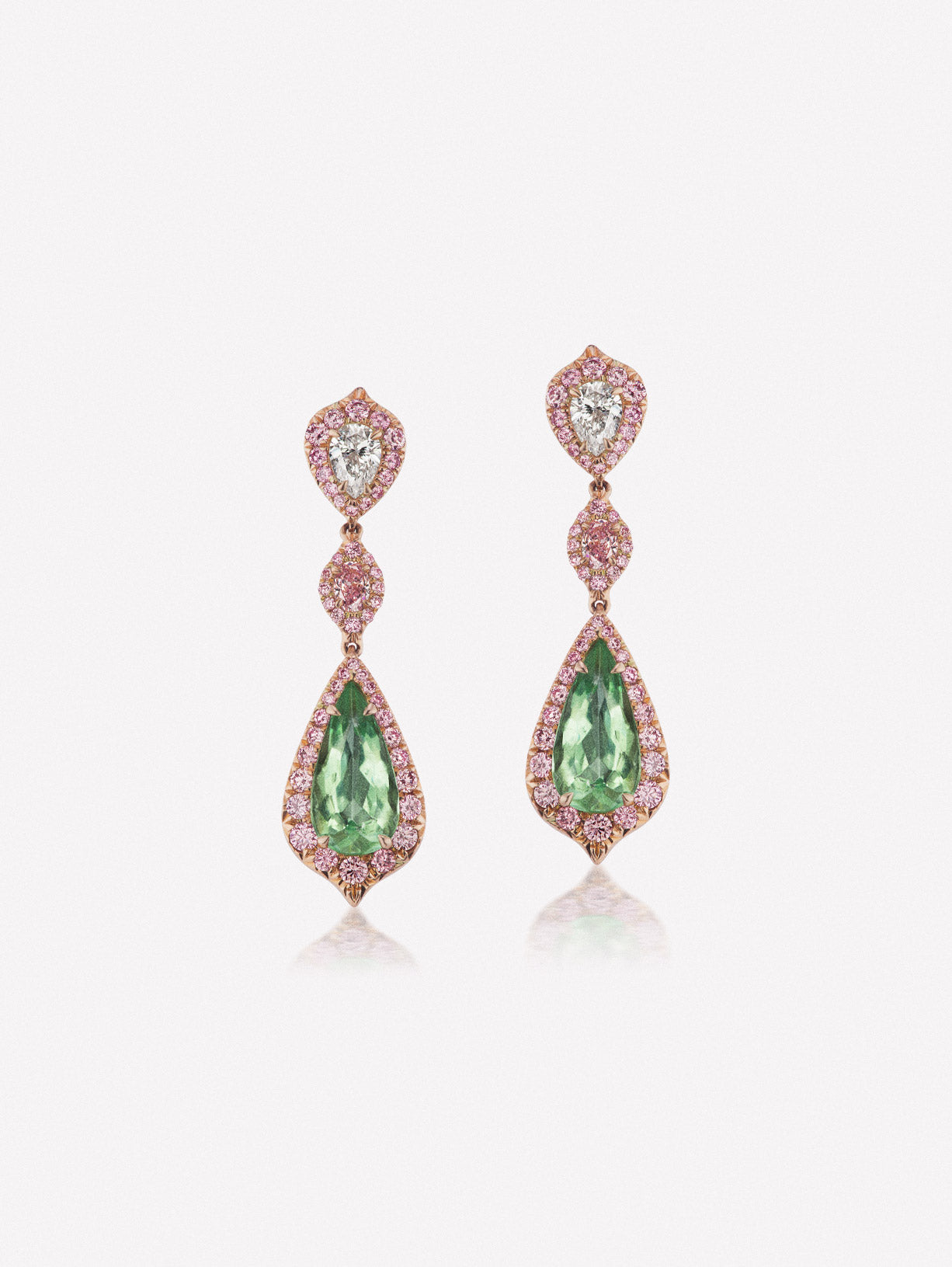 Tourmaline and Argyle Pink™ Drop Earrings - Pink Diamonds, J FINE - J Fine, Earrings - Pink Diamond Jewelry, mozambique-paraiba-tourmaline-and-argyle-pink™-drop-earrings-by-j-fine - Argyl