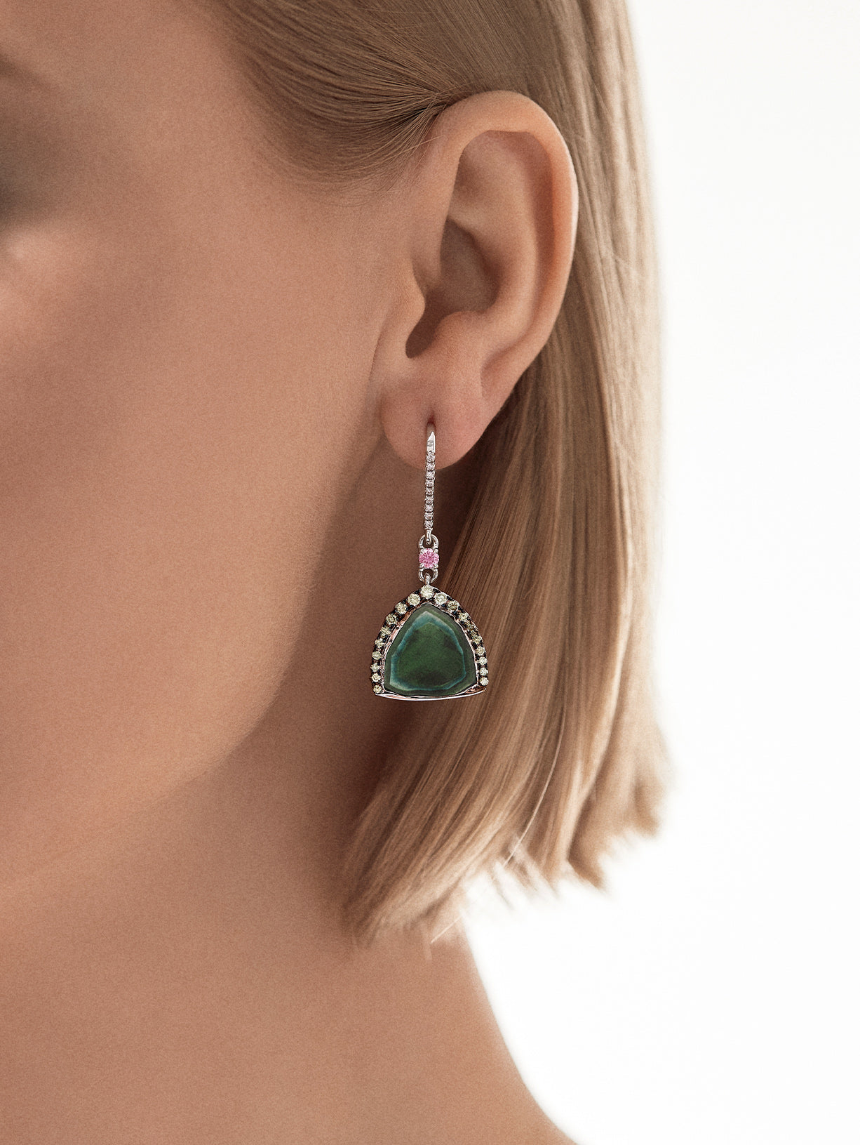 Tourmaline Slice and Argyle Pink™ Diamond Earrings - Pink Diamonds, J FINE - J Fine, Earrings - Pink Diamond Jewelry, tourmaline-slice-and-argyle-pink™-diamond-earrings-by-j-fine - Argyle