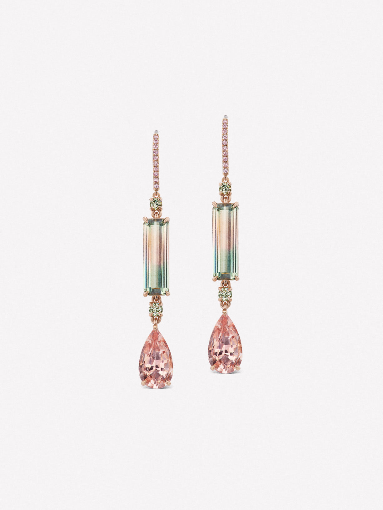 Argyle Pink™ Diamond with Bi Color Tourmaline and Morganite Earrings - Pink Diamonds, J FINE - J Fine, earrings - Pink Diamond Jewelry, argyle-pink™-diamond-with-tourmaline-and-morganite-