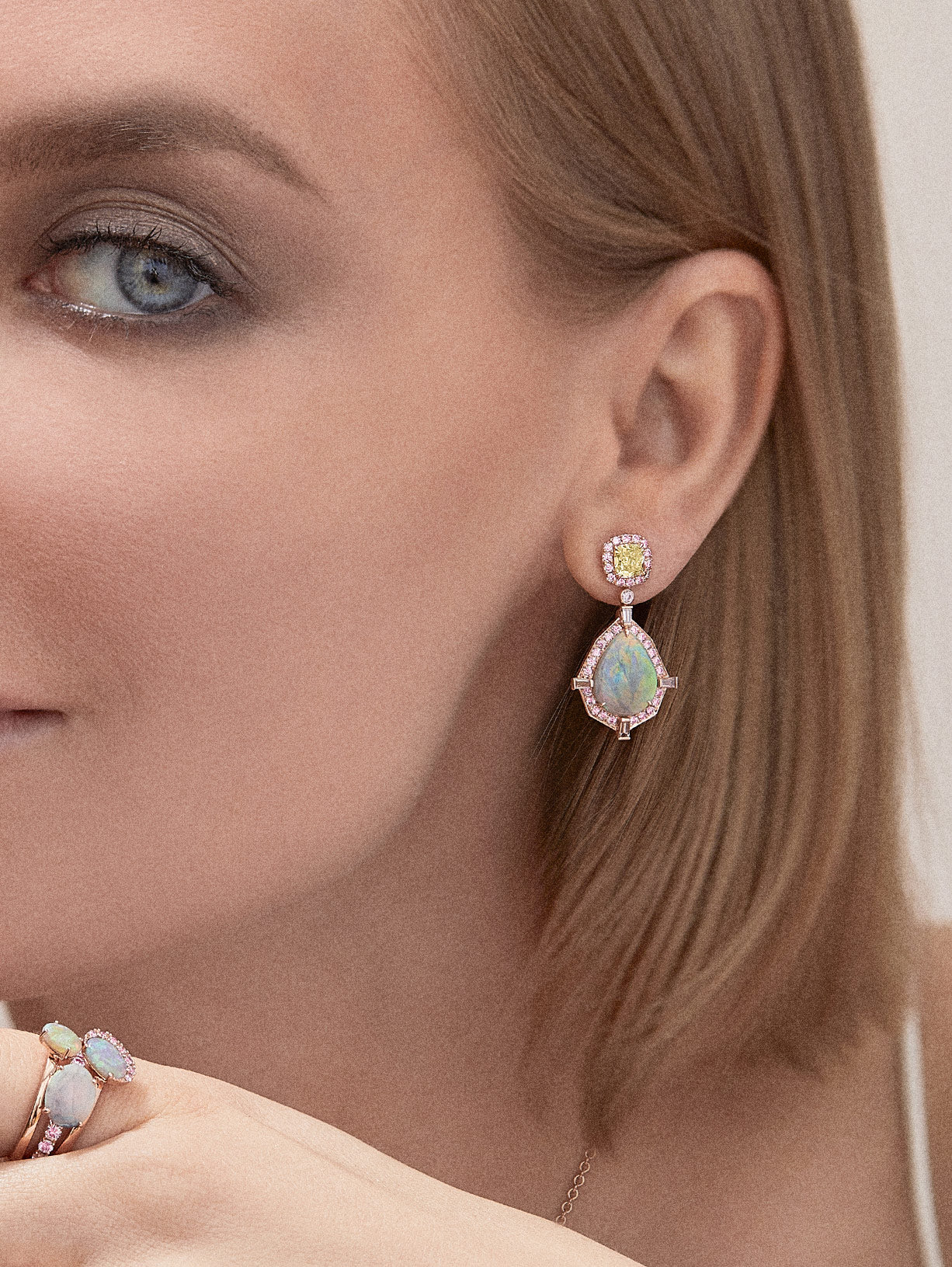 Argyle Pink™ Diamond and Opal Drop Earrings - Pink Diamonds, J FINE - J Fine, Earrings - Pink Diamond Jewelry, argyle-pink™-diamond-and-opal-drop-earrings-by-j-fine - Argyle Pink Diamonds