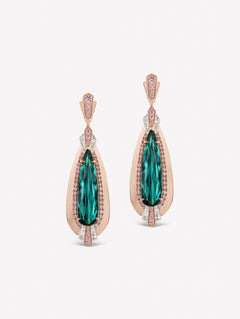 Tourmaline and Argyle Pink Diamond Earrings Art Deco Inspired Style by JFINE