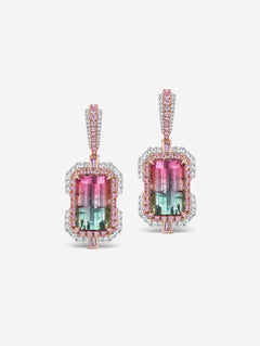 Argyle Pink™ Diamond and Bicolor Tourmaline Earrings - Pink Diamonds, J FINE - J Fine, Earrings - Pink Diamond Jewelry, argyle-pink™-diamond-and-bicolor-tourmaline-earrings-by-j-fine - Ar