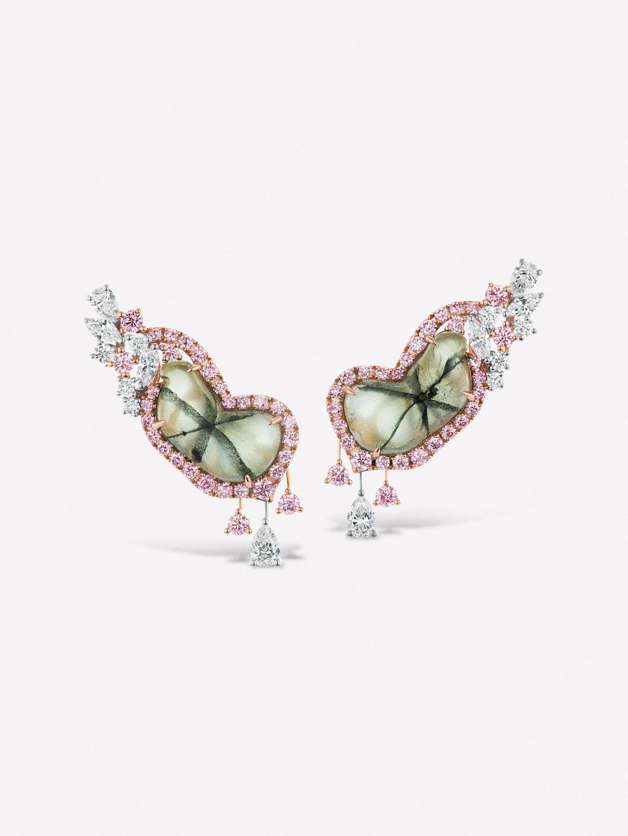 Argyle Pink™ Diamond and Trapiche Emerald Ear Crawlers - Pink Diamonds, J FINE - J Fine, Earrings - Pink Diamond Jewelry, argyle-pink™-diamond-and-trapiche-emerald-ear-crawlers-by-j-fine 