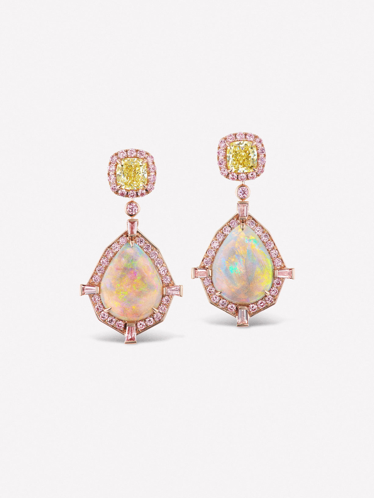 Argyle Pink™ Diamond and Opal Drop Earrings - Pink Diamonds, J FINE - J Fine, Earrings - Pink Diamond Jewelry, argyle-pink™-diamond-and-opal-drop-earrings-by-j-fine - Argyle Pink Diamonds