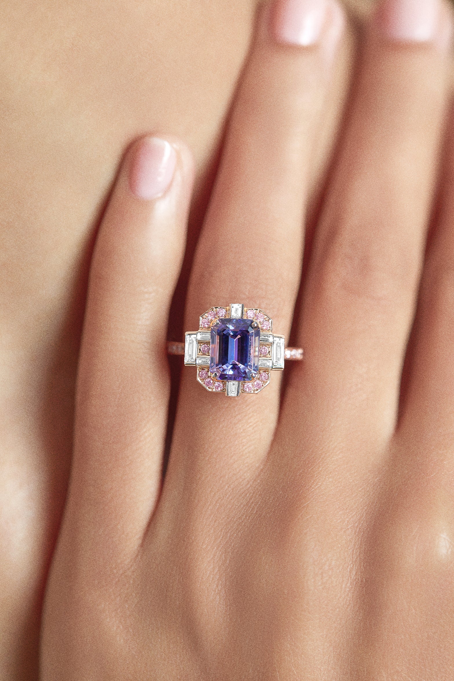 Tanzanite and Argyle Pink™ Diamond Ring - Pink Diamonds, J FINE - J Fine, ring - Pink Diamond Jewelry, j-fine-square-tanzanite-ring - Argyle Pink Diamonds
