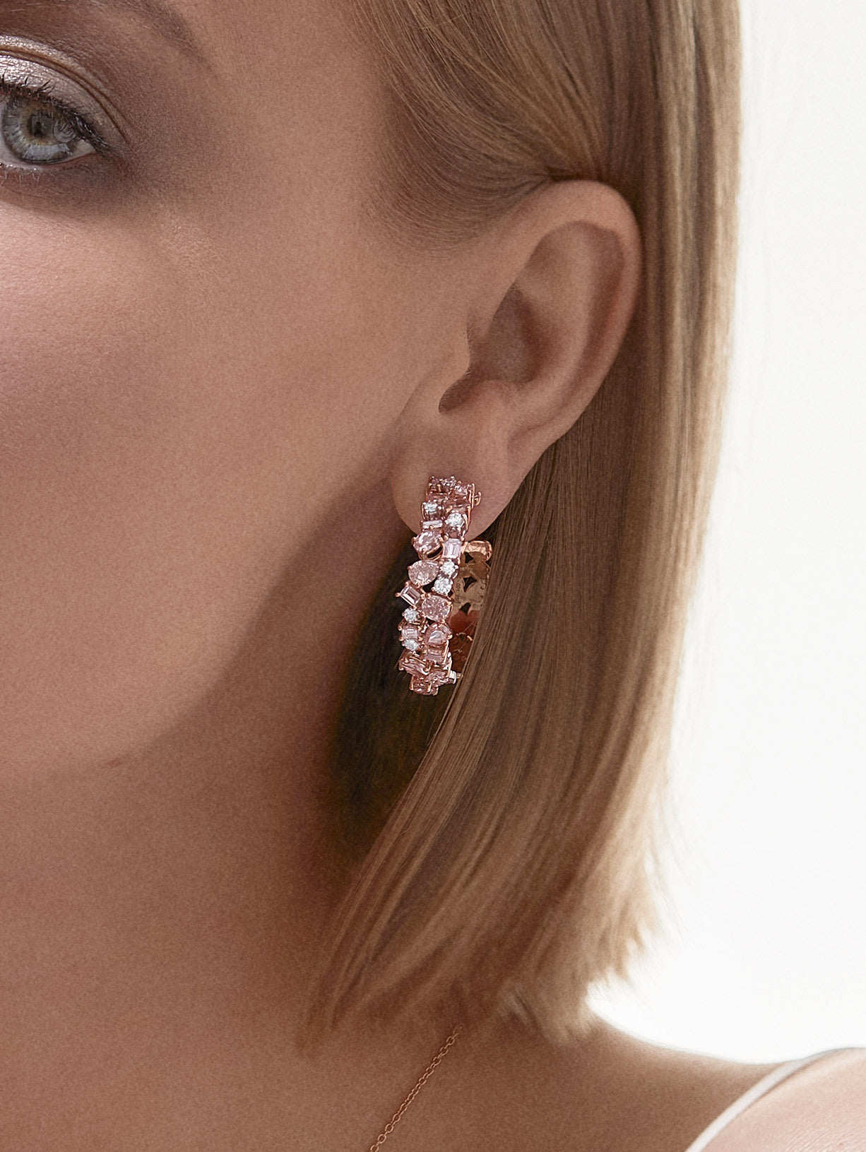 Pink diamond deals hoop earrings