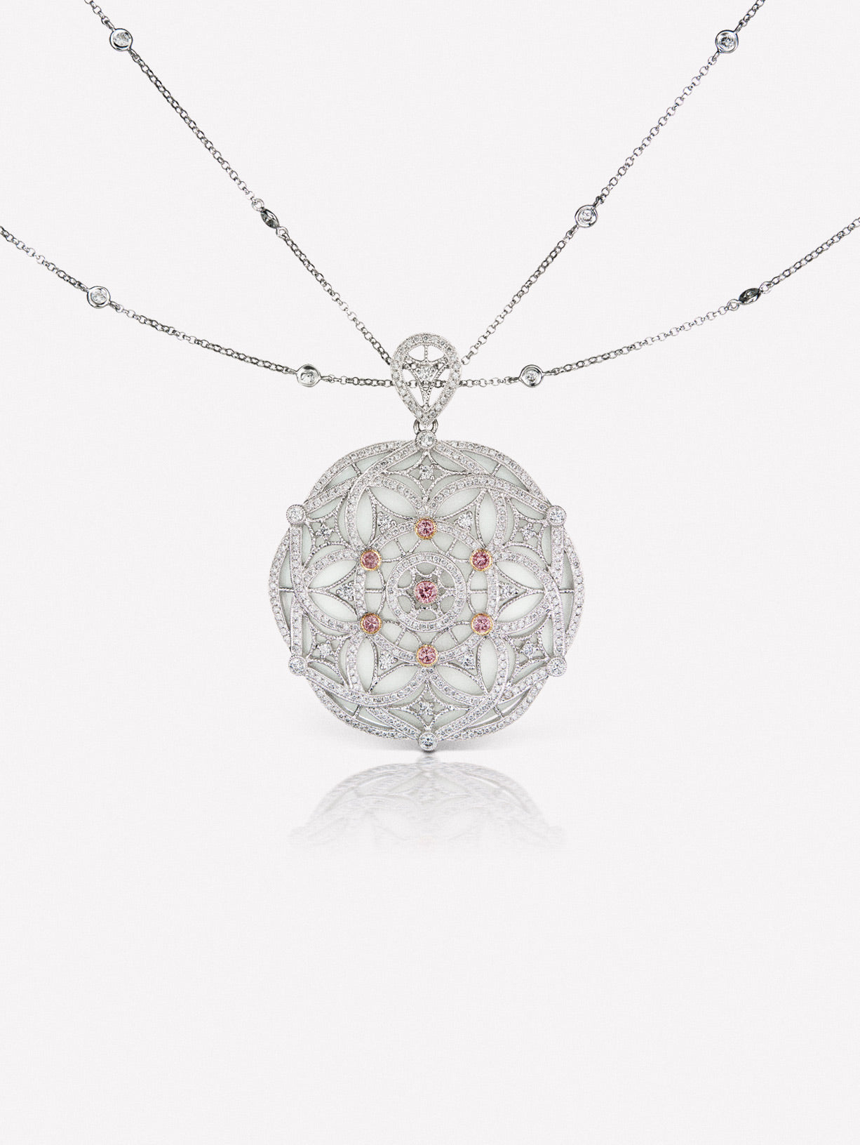 Argyle Pink™ Diamond Medallion Necklace - Pink Diamonds, J FINE - J Fine, necklace - Pink Diamond Jewelry, argyle-pink™-diamond-medallion-necklace-by-j-fine - Argyle Pink Diamonds