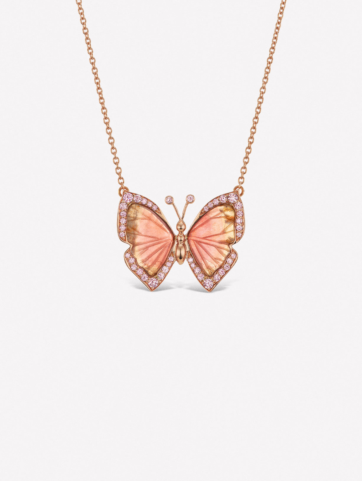 Argyle Pink™ Diamond and Bi Color Tourmaline Butterfly Necklace - Pink Diamonds, J FINE - J Fine, necklace - Pink Diamond Jewelry, argyle-pink™-diamond-and-bi-color-tourmaline-butterfly-n
