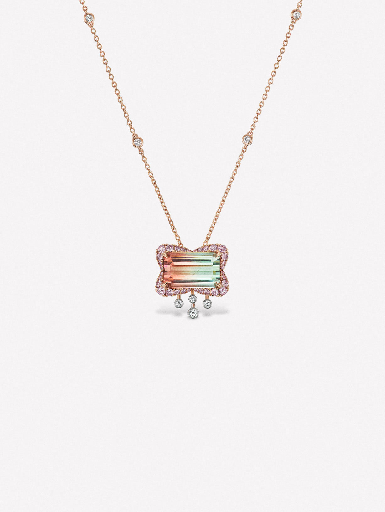 Argyle Pink™ Diamond and Bi Color Tourmaline East to West Necklace - Pink Diamonds, J FINE - J Fine, necklace - Pink Diamond Jewelry, argyle-pink™-diamond-and-bi-color-tourmaline-east-to-
