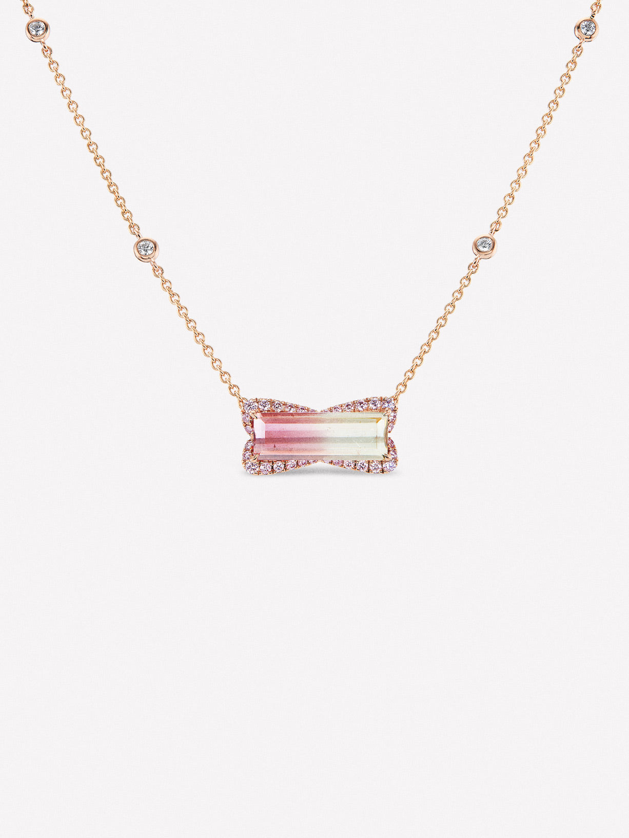 Bi-color Tourmaline and Pink Diamond Necklace by JFINE