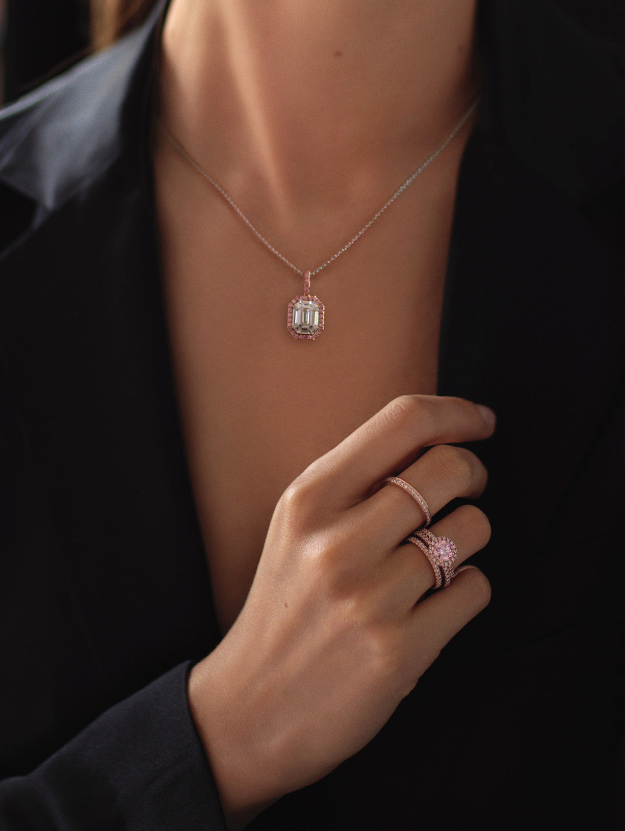 Argyle Pink™ Diamond Invisibly Set Emerald Cut Pendant - Pink Diamonds, J FINE - J Fine, necklace - Pink Diamond Jewelry, argyle-pink™-diamond-invisibly-set-emerald-cut-pendant-by-j-f-i-n