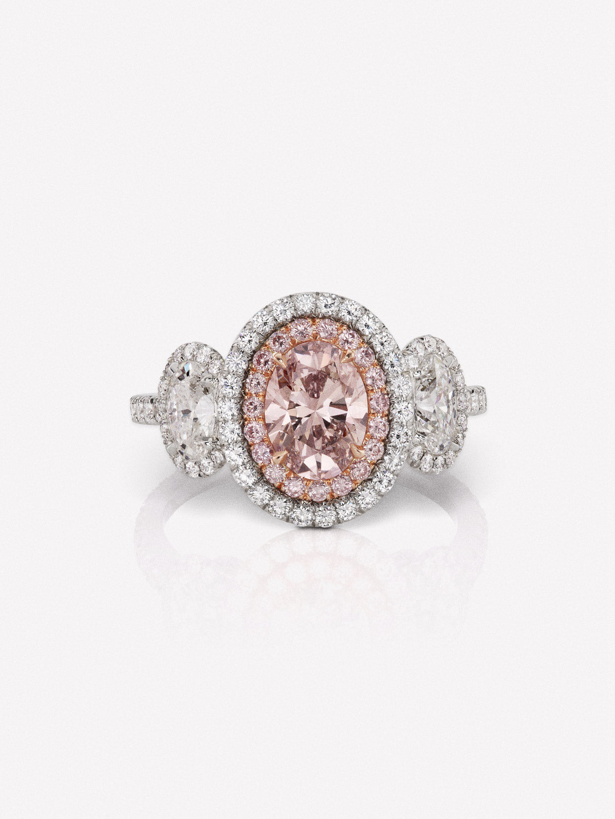 Brown Pink Oval Diamond Three Stone Ring - Pink Diamonds, J FINE - J Fine, Rings - Pink Diamond Jewelry, brown-pink-diamond-oval-three-stone-ring-by-j-fine - Argyle Pink Diamonds