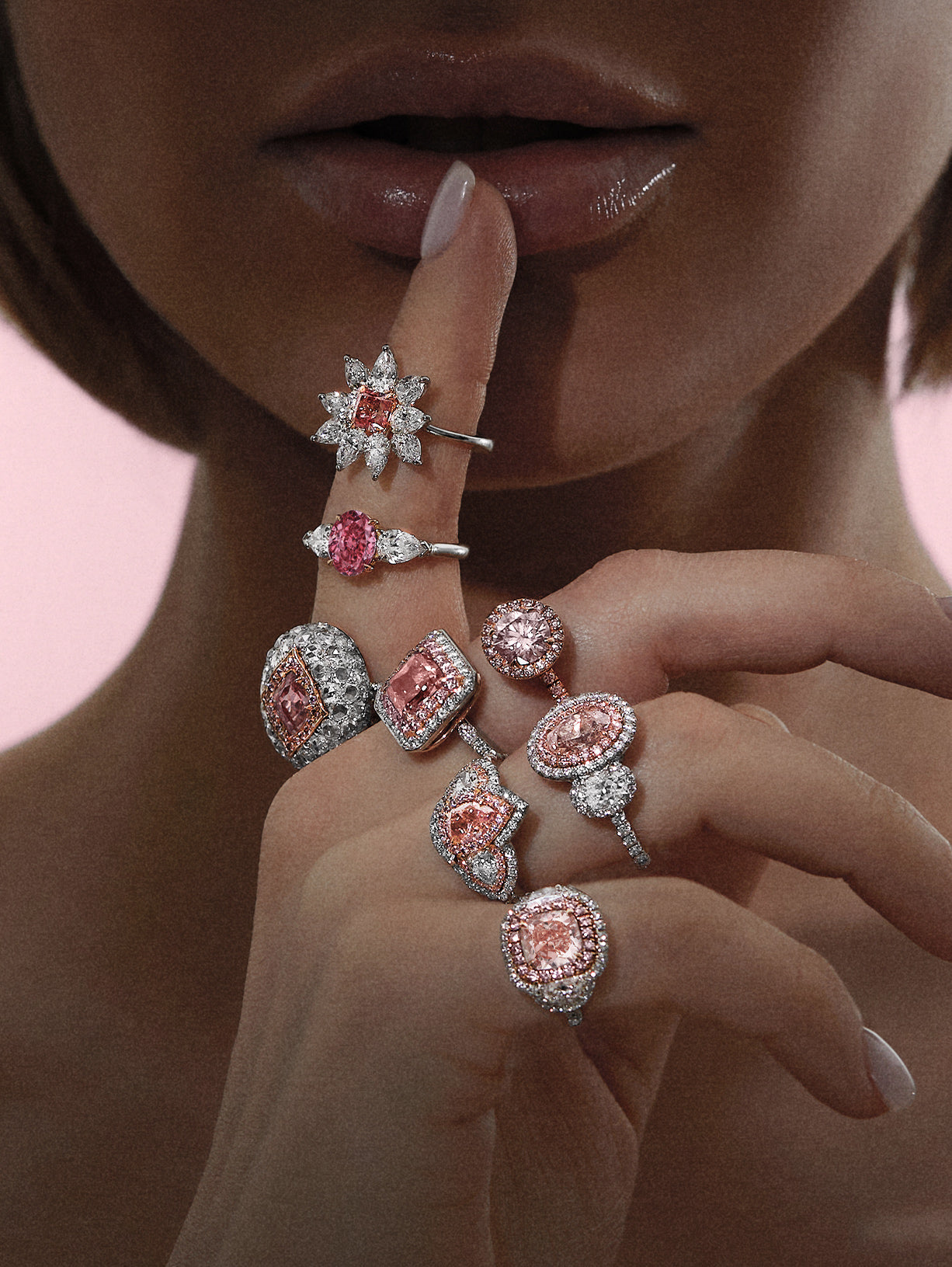 Argyle Pink™ Diamond Oval Three Stone Ring - Pink Diamonds, J FINE - J Fine, Rings - Pink Diamond Jewelry, argyle-pink™-diamond-oval-three-stone-ring-by-j-fine - Argyle Pink Diamonds