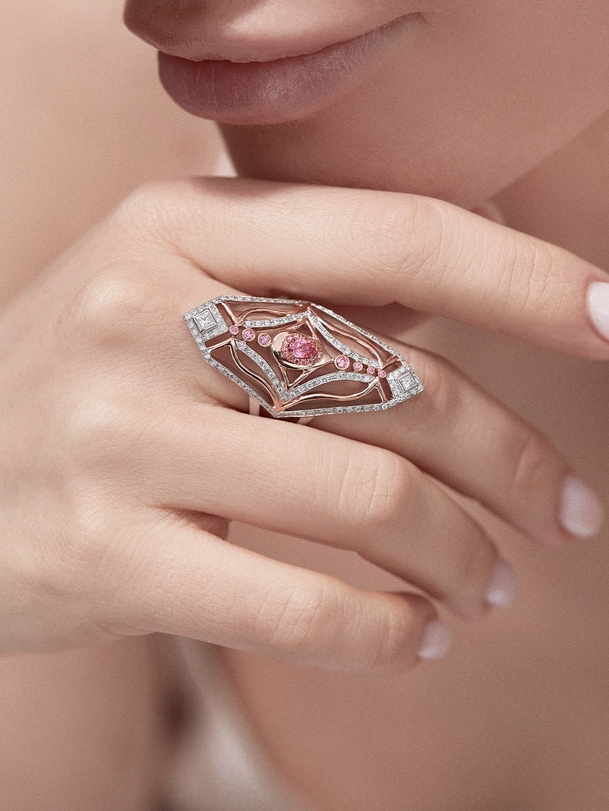 Argyle Pink™ Diamond Modern Art Deco Ring - Pink Diamonds, J FINE - J Fine, Rings - Pink Diamond Jewelry, argyle-pink™-diamond-modern-art-deco-ring-by-j-fine - Argyle Pink Diamonds