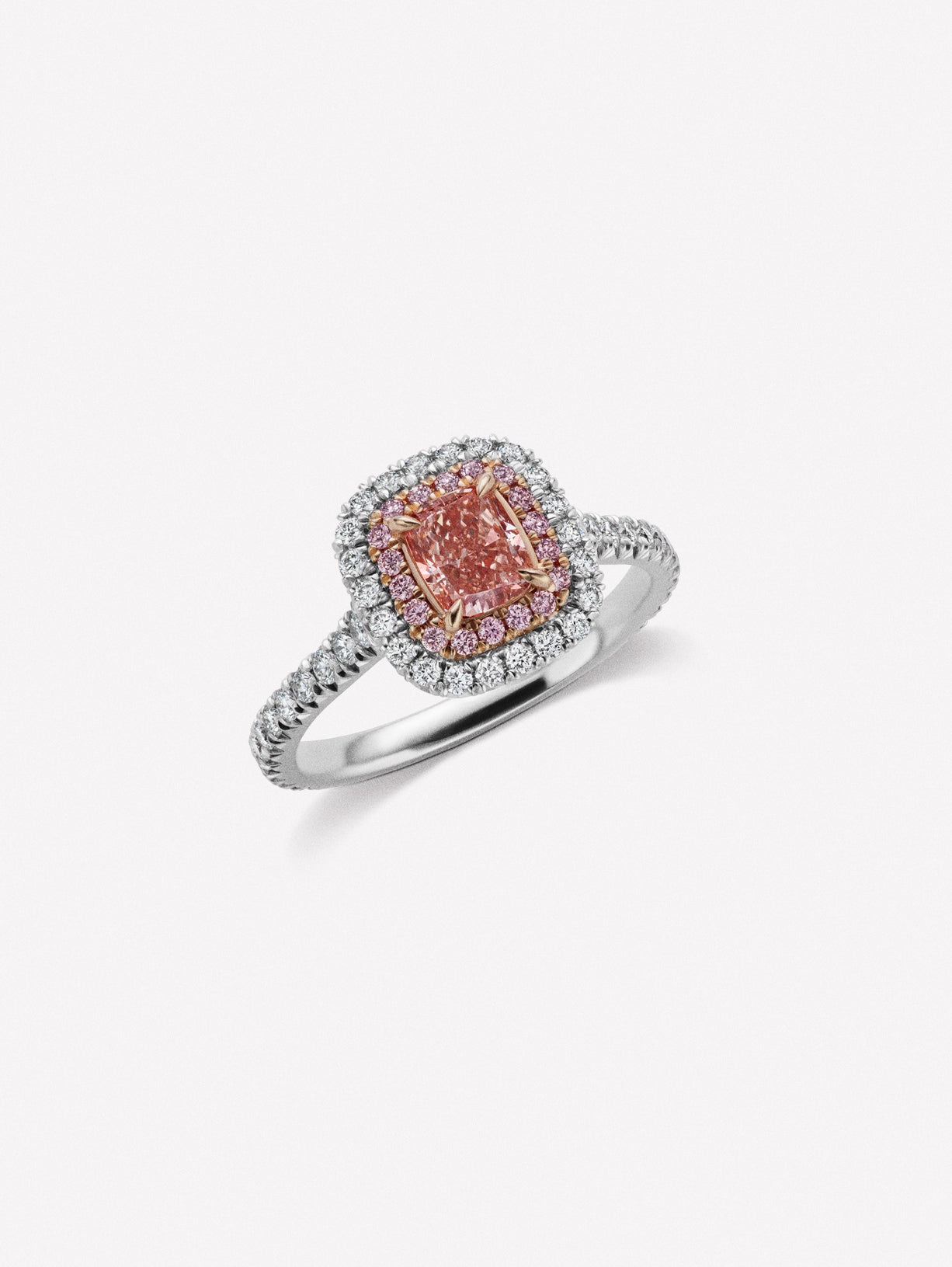 Fancy Orangy Pink Cushion Diamond Ring - Pink Diamonds, J FINE - J Fine, ring - Pink Diamond Jewelry, j-fine-orangy-pink-ring - Argyle Pink Diamonds
