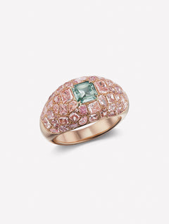 Bluish Green and Pink Diamond Dome Ring - Pink Diamonds, J FINE - J Fine, Rings - Pink Diamond Jewelry, bluish-green-and-pink-diamond-dome-ring-by-j-fine - Argyle Pink Diamonds