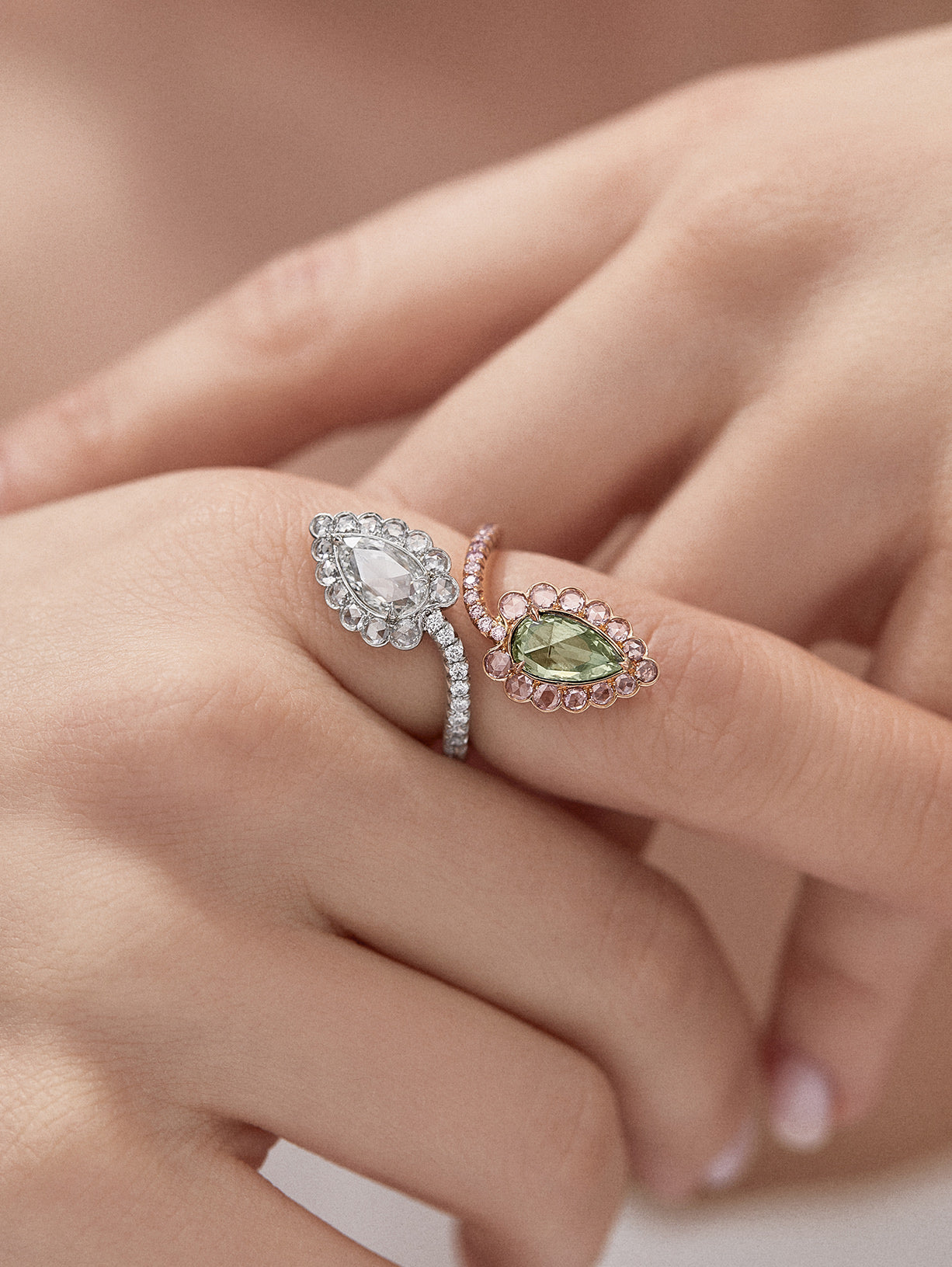Argyle Pink™ Diamond and Green Diamond Bypass Ring - Pink Diamonds, J FINE - J Fine, Rings - Pink Diamond Jewelry, argyle-pink™-diamond-and-green-diamond-bypass-ring-by-j-fine - Argyle Pi