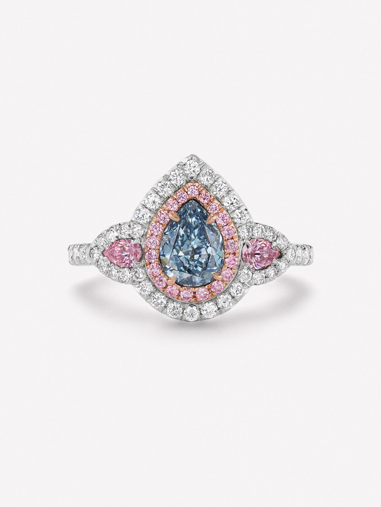 Pear Shape Fancy Grayish Blue Diamond with Two Certified Argyle Pink Diamonds. yle 
