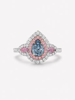 Pear Shape Blue and Pink Diamond Three Stone Ring - Pink Diamonds, J FINE - J Fine,  - Pink Diamond Jewelry, argyle-pink™-diamond-and-grayish-blue-pear-shape-three-stone-ring-by-j-fine - Ar