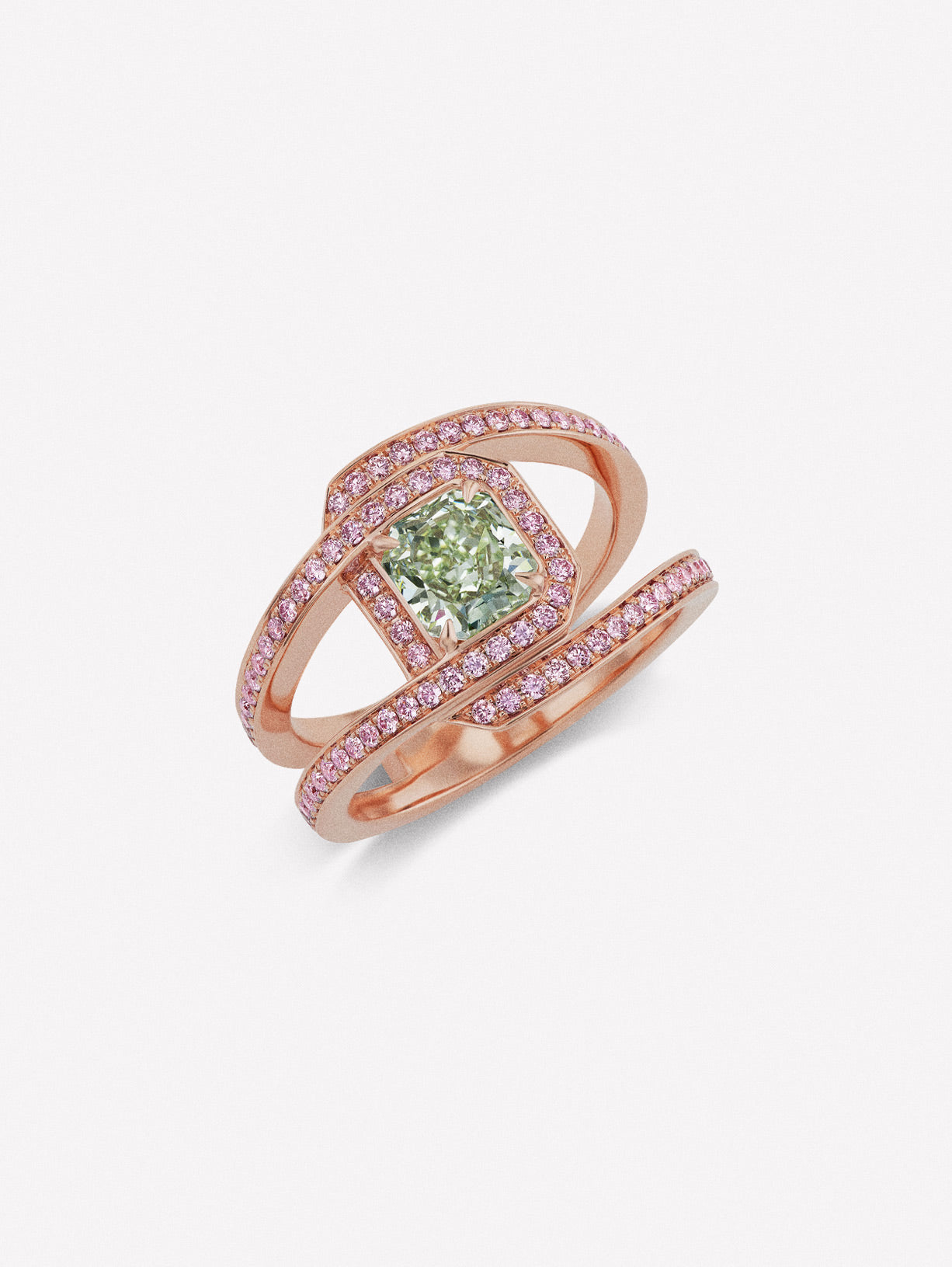Argyle Pink™ and Fancy Light Green Diamond Crossover Ring - Pink Diamonds, J FINE - J Fine, Rings - Pink Diamond Jewelry, copy-of-argyle-pink™-diamond-and-bluish-green-pear-shape-three-st