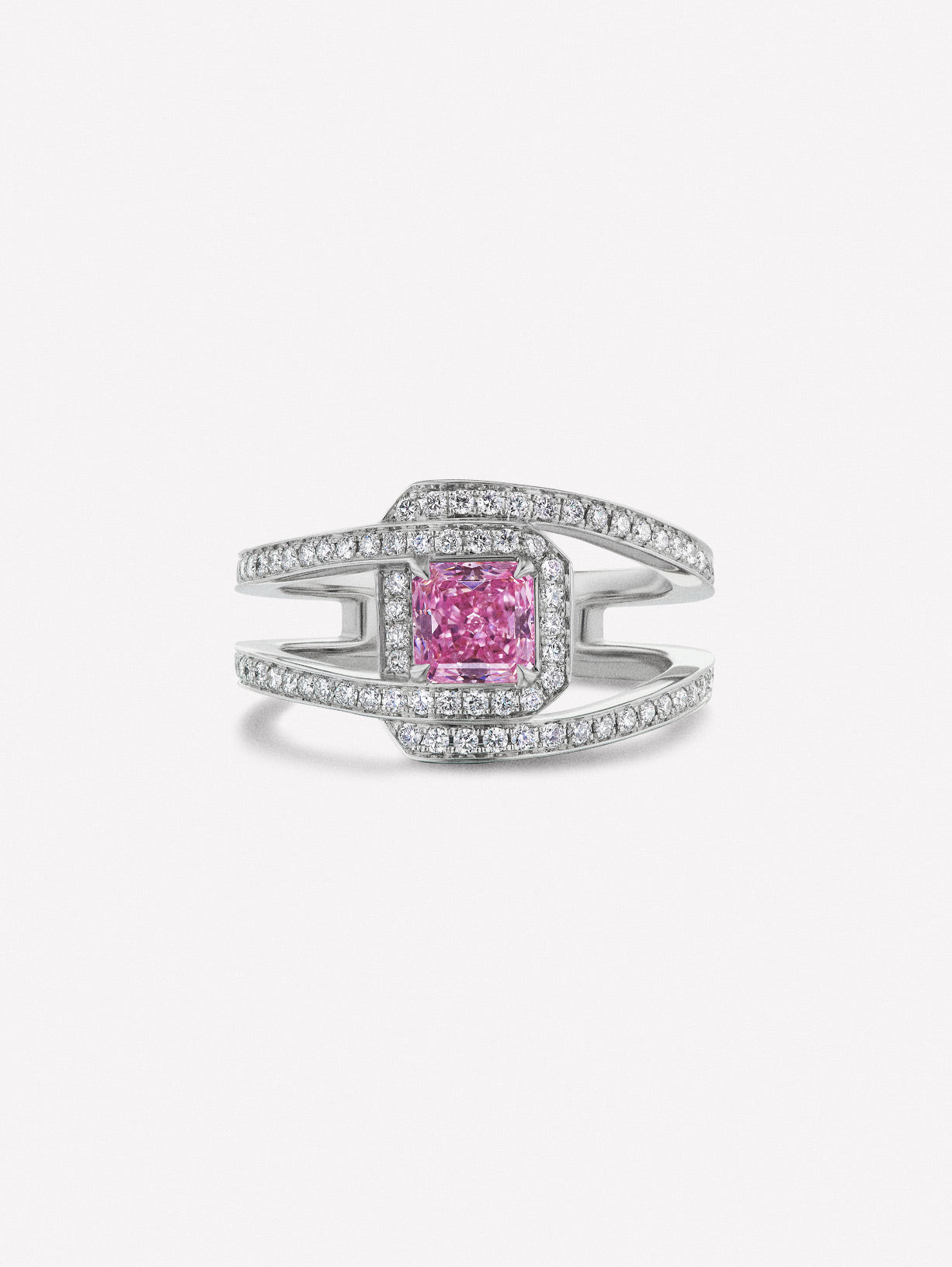 Intense Purple Pink Diamond Crossover Ring - Pink Diamonds, J FINE - J Fine,  - Pink Diamond Jewelry, intense-purple-pink-radiant-crossover-ring-by-j-fine - Argyle Pink Diamonds