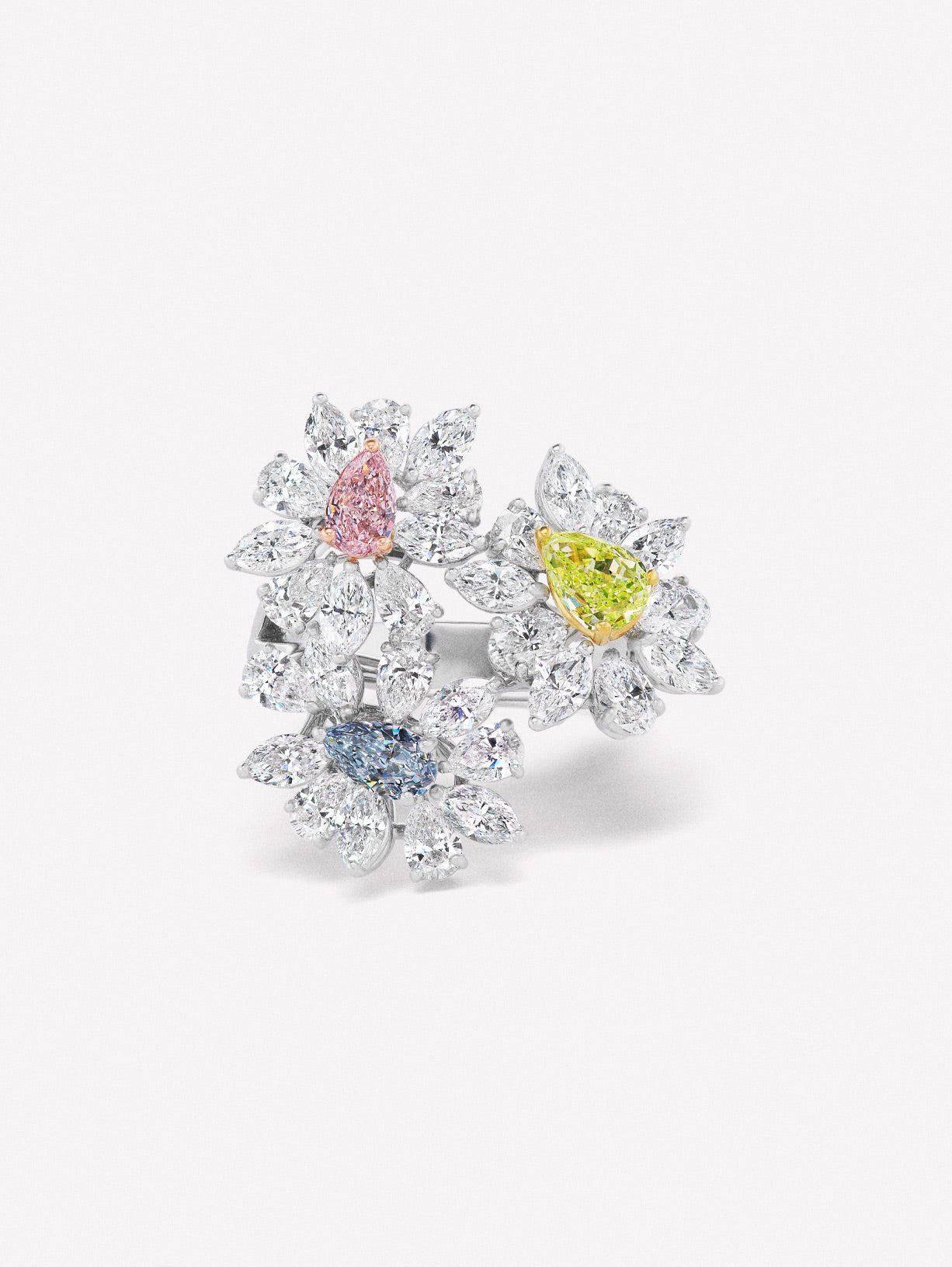 Three Stone Flower Ring - Pink Diamonds, J FINE - J Fine,  - Pink Diamond Jewelry, three-stone-flower-ring-by-j-fine - Argyle Pink Diamonds