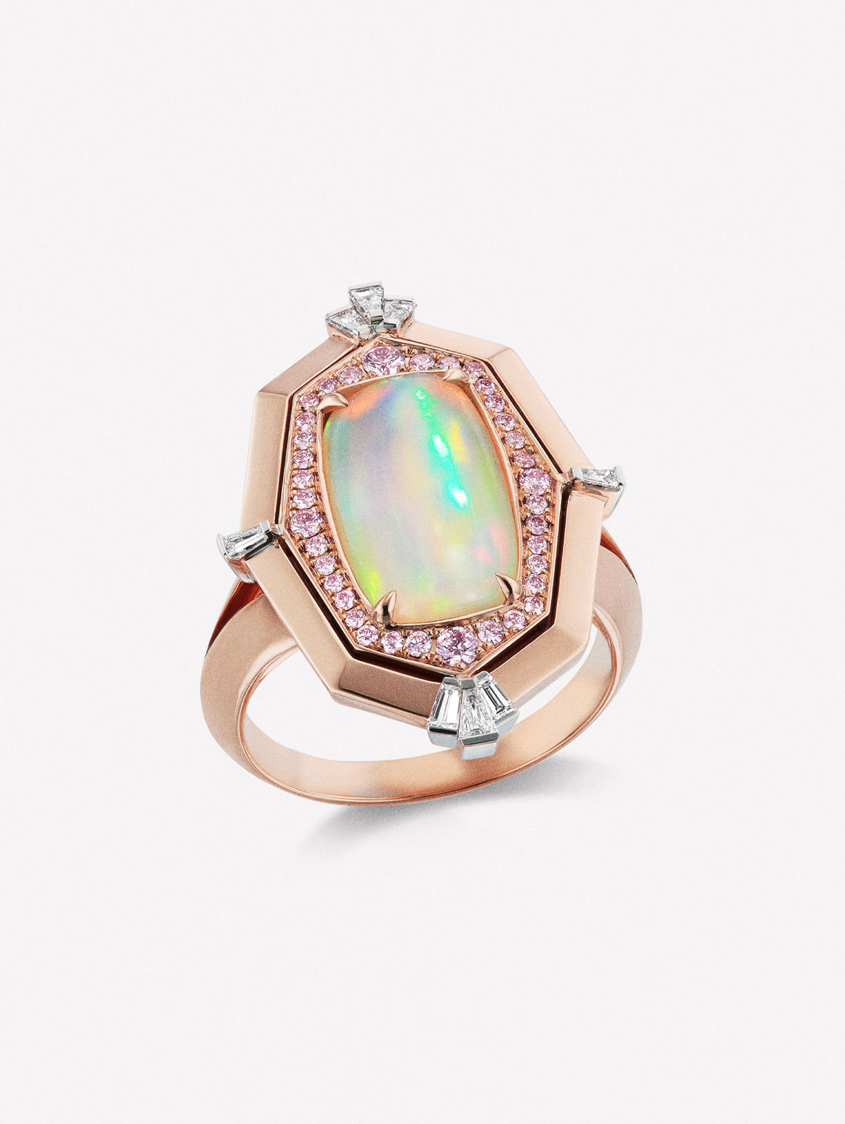 Argyle Pink™ Diamond and White Opal Ring - Pink Diamonds, J FINE - J Fine, Rings - Pink Diamond Jewelry, argyle-pink™-diamond-and-white-opal-ring-by-j-fine - Argyle Pink Diamonds