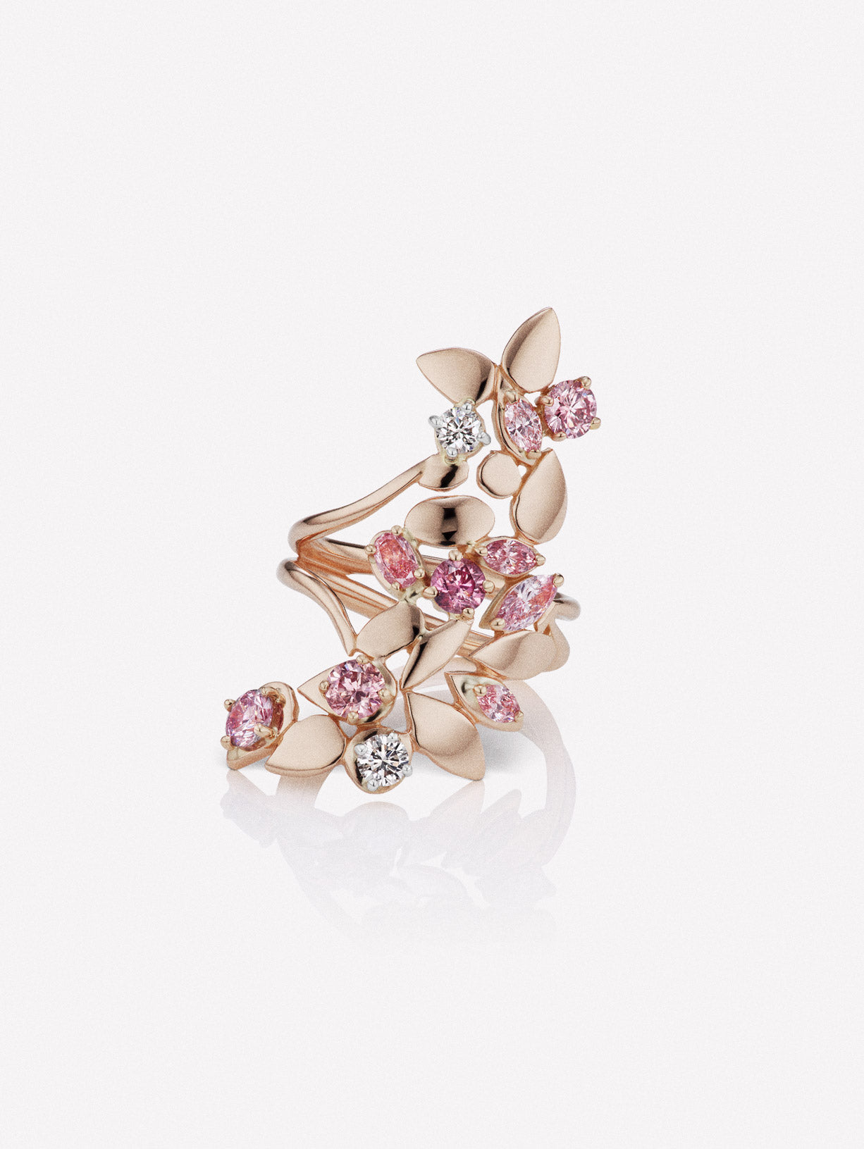 Argyle Pink™ Diamond Long Floral Ring - Pink Diamonds, J FINE - J Fine, Rings - Pink Diamond Jewelry, argyle-pink™-diamond-long-floral-ring-by-j-fine - Argyle Pink Diamonds