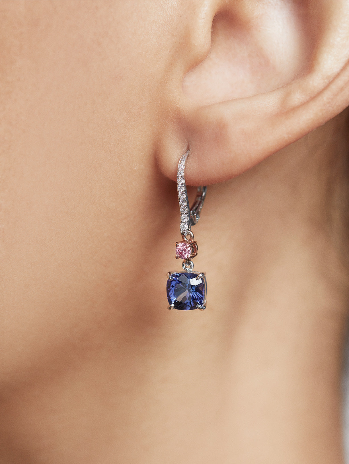 Tanzanite and Argyle Pink™ Diamond Drop Earrings - Pink Diamonds, J FINE - J Fine, earrings - Pink Diamond Jewelry, j-fine-drop-earrings - Argyle Pink Diamonds