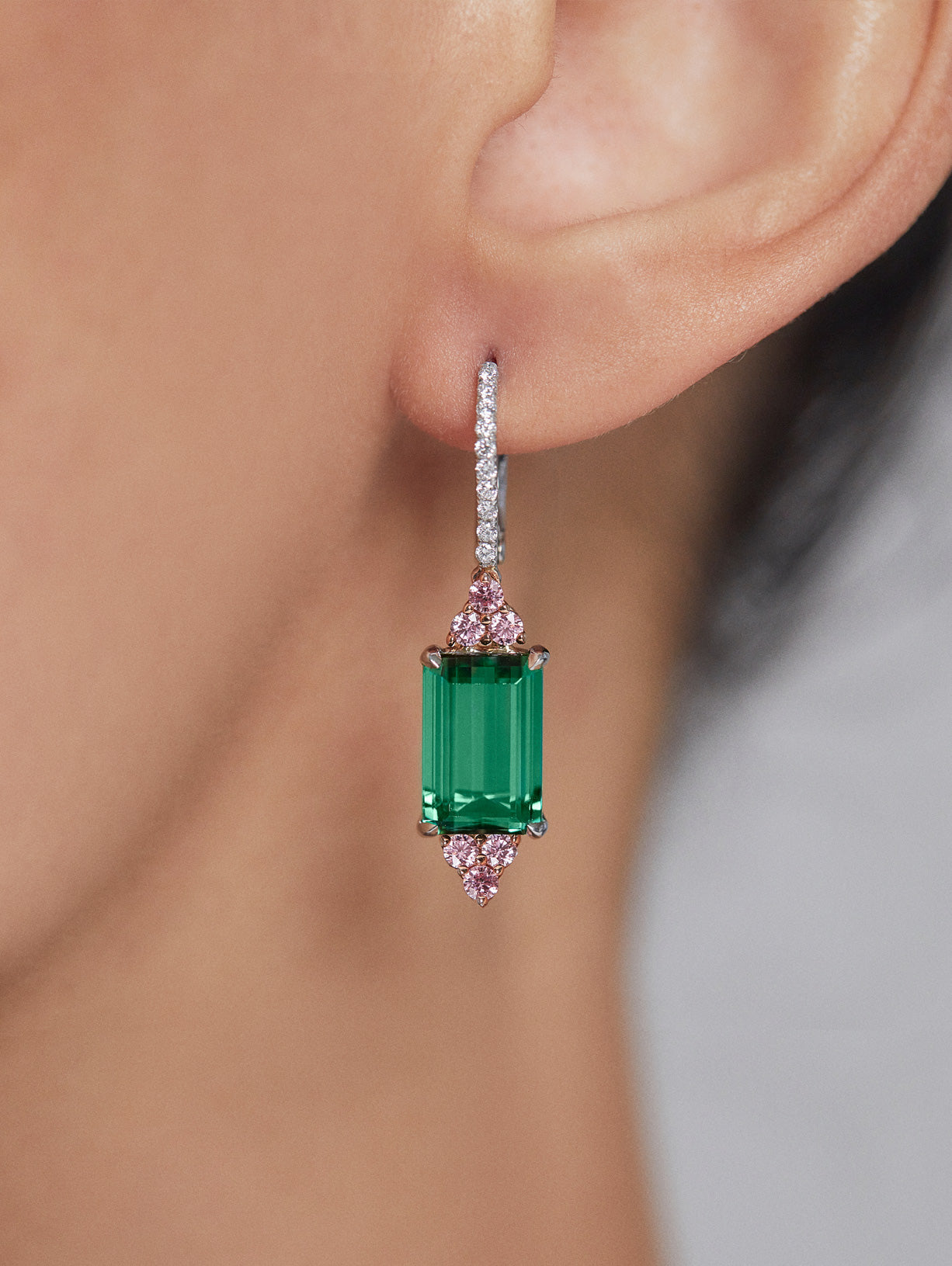 Green Tourmaline and Argyle Pink™ Diamond Earrings - Pink Diamonds, J FINE - J Fine, earrings - Pink Diamond Jewelry, j-fine-green-tourmaline-and-pink-diamond-earrings - Argyle Pink Diamond