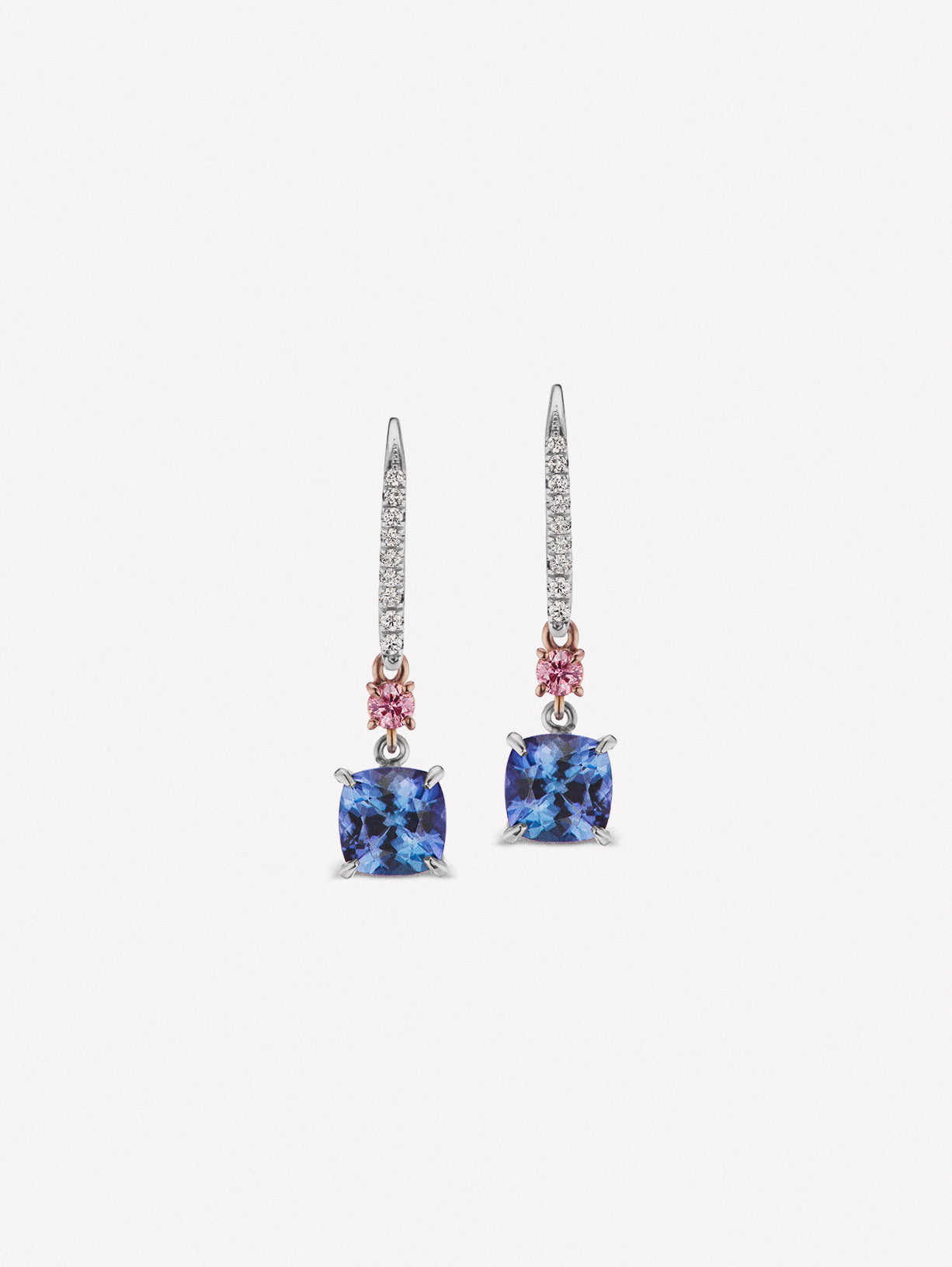 Argyle Pink™ Diamonds and Tanzanite Earrings intense purplish pink diamonds