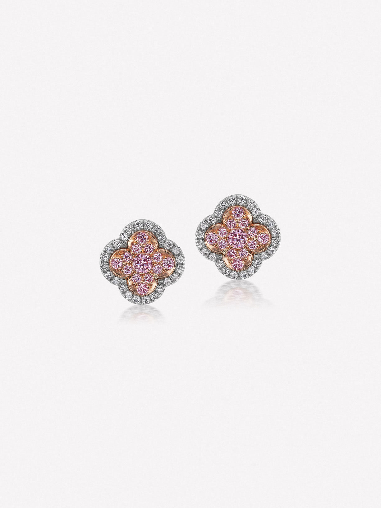 Argyle Pink™ Diamond Azalea Floral Halo Studs - Pink Diamonds, J FINE - J Fine, earrings - Pink Diamond Jewelry, argyle-pink™-diamond-azalea-floral-halo-studs-by-j-fine - Argyle Pink Diam