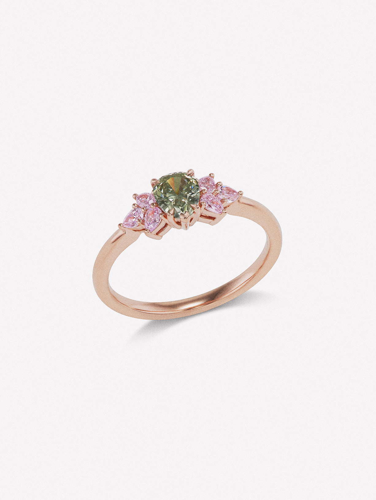 Green Diamond Pear Shape and Pink Diamond Stackable Cluster Ring - Pink Diamonds, J FINE - J Fine, Rings - Pink Diamond Jewelry, green-diamond-pear-shape-and-pink-diamond-stackable-cluster-ri