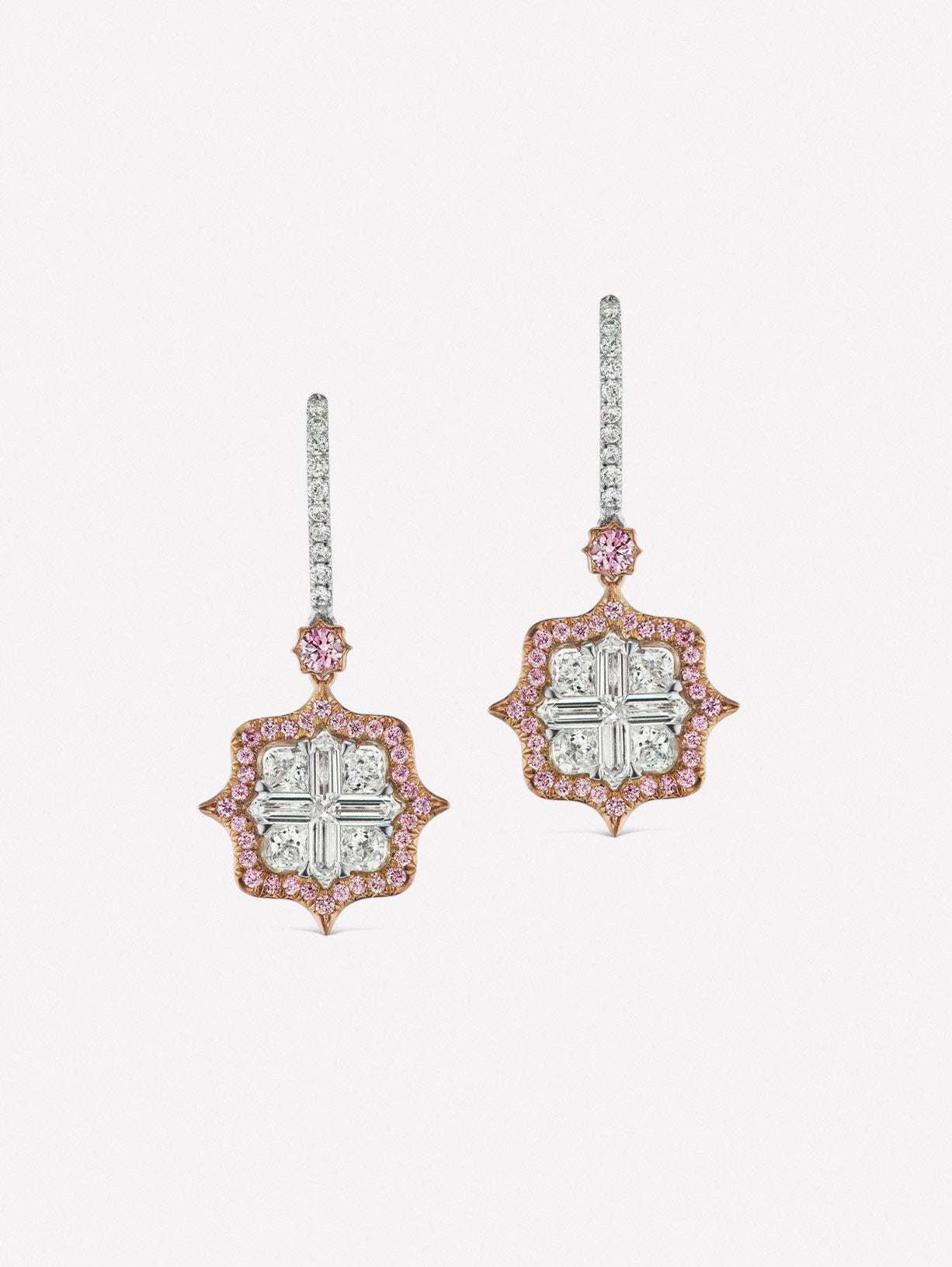 Argyle Pink™ Diamond Invisibly Set Cluster Earrings - Pink Diamonds, J FINE - J Fine, earrings - Pink Diamond Jewelry, argyle-pink™-diamond-invisibly-set-cluster-earrings-by-j-f-i-n-e - A