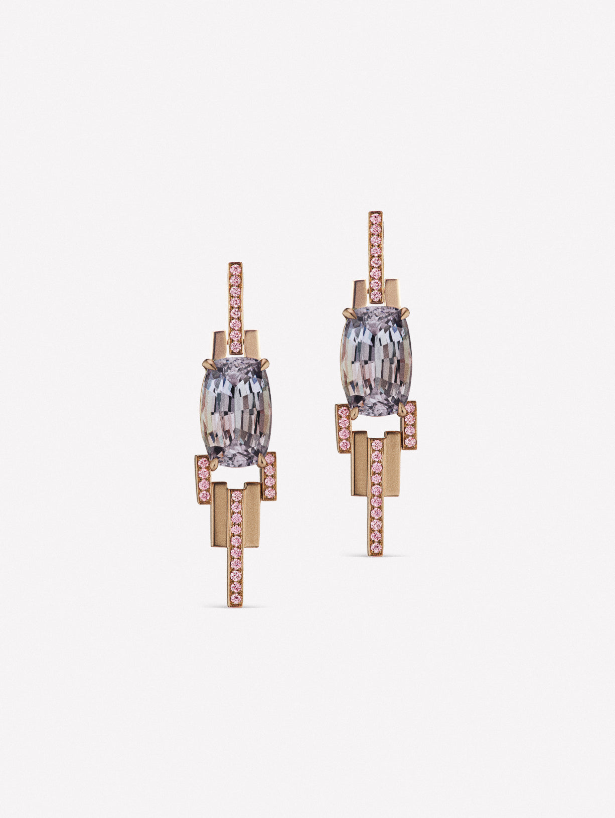 Tanzanite and Argyle Pink™ Diamond Deco Earrings - Pink Diamonds, J FINE - J Fine, earrings - Pink Diamond Jewelry, j-fine-tanzanite-earrings - Argyle Pink Diamonds