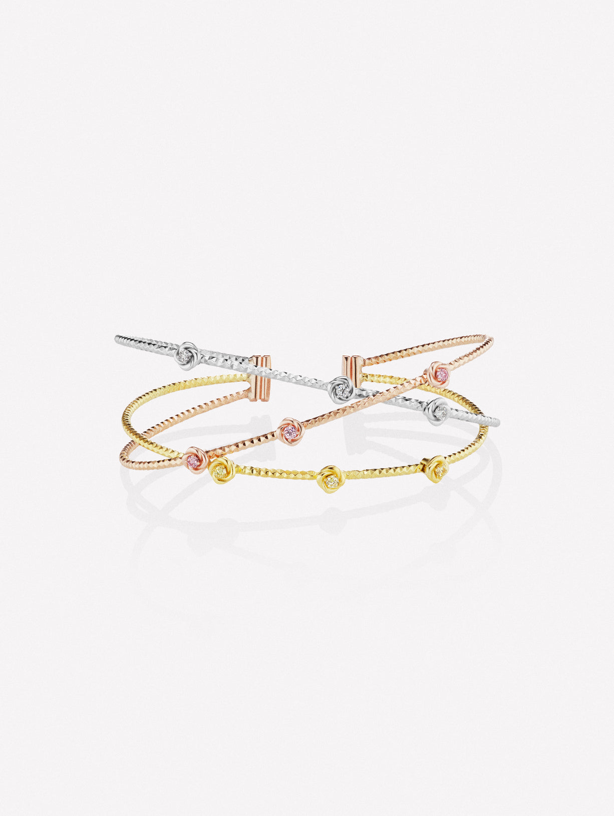 Pink yellow and white diamond cuff bracelet