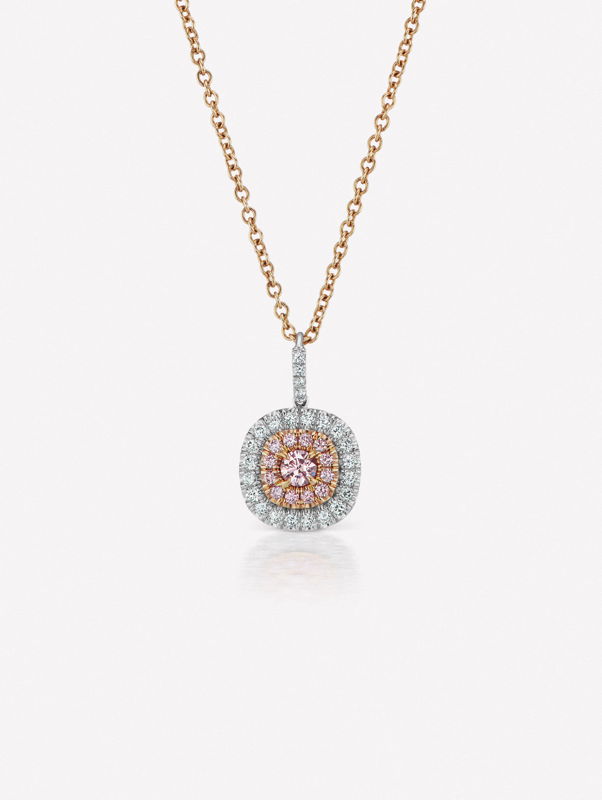 Argyle Pink™ Diamond Classic Halo Pendant - Pink Diamonds, J FINE - J Fine, necklace - Pink Diamond Jewelry, argyle-pink™-diamond-classic-halo-pendant-by-j-f-i-n-e - Argyle Pink Diamonds