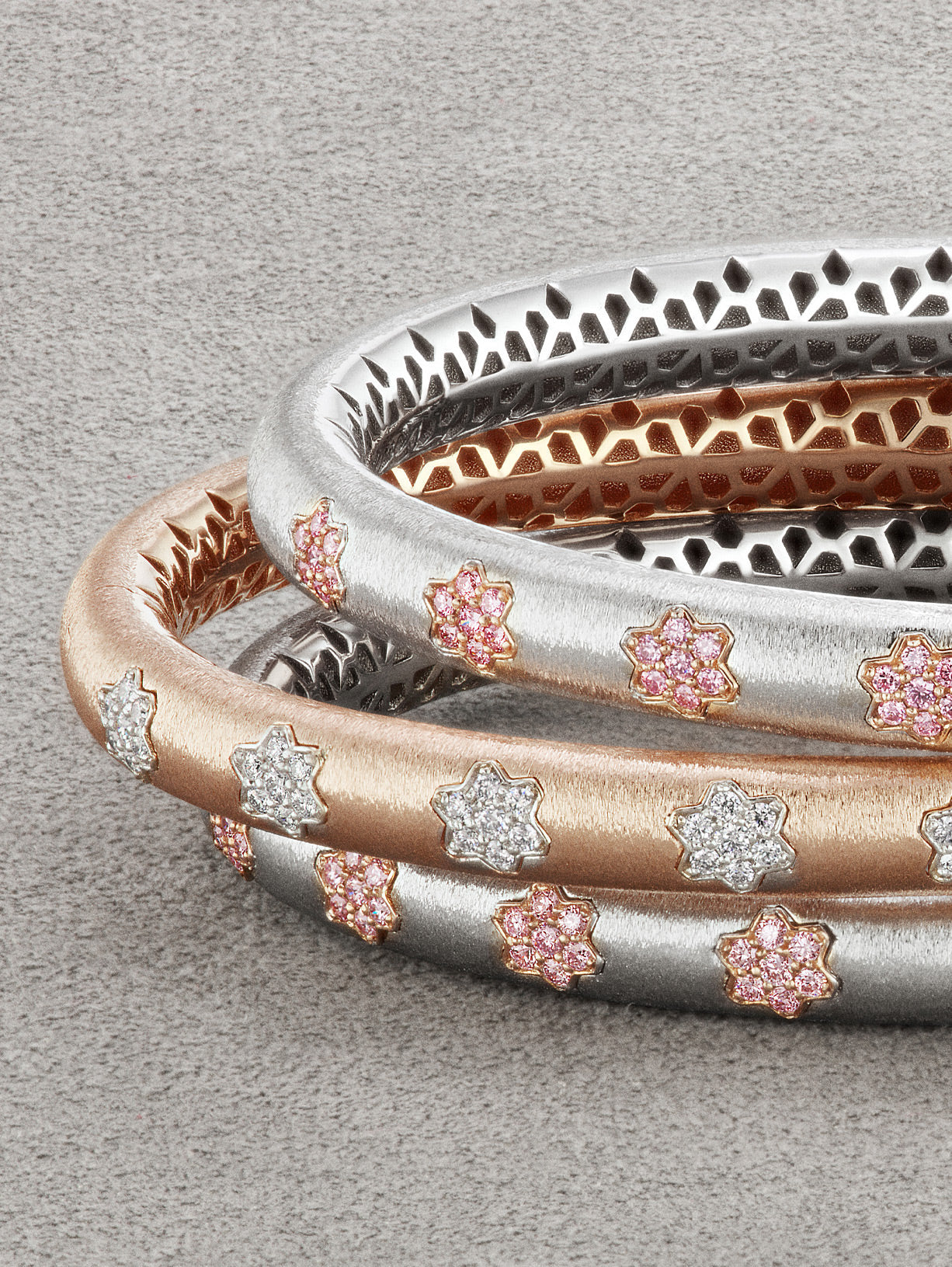 Argyle Pink™ Diamond 8P Floral Cuff Bracelet - Pink Diamonds, J FINE - J Fine, bracelet - Pink Diamond Jewelry, argyle-pink™-diamond-8p-floral-cuff-bracelet-by-j-fine-with-0-52ct-argyle-p